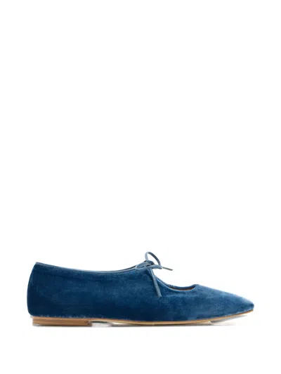 Andrea Gomez Amelia Tie Velvet Ballet Flats In Blue