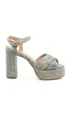 Andrea Gomez Bella Raffia Platform Sandals In Blue