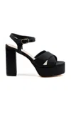 Andrea Gomez Bella Satin Platform Sandals In Black