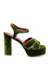 Andrea Gomez Bella Velvet Platform Sandals In Green