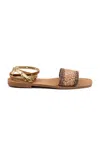 Andrea Gomez Catalina Raffia Sandals In Animal Print