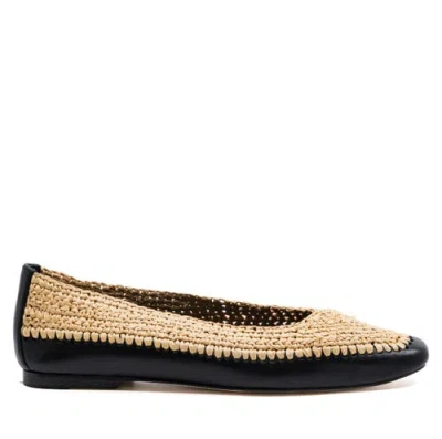 Andrea Gomez Dakota Raffia Leather Flat In Black