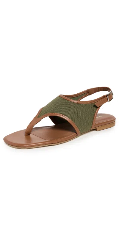Andrea Gomez Dani Sandals Olive Canvas/cognac Leather In Multi