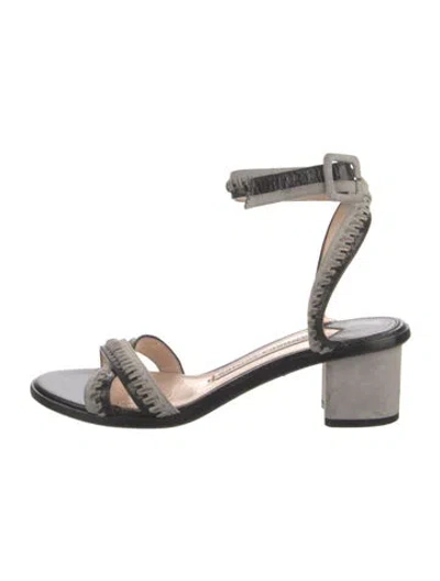Pre-owned Andrea Gomez Leather Colorblock Pattern Sandals In Black