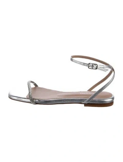 Pre-owned Andrea Gomez Leather Crystal Embellishments Sandals In Silver