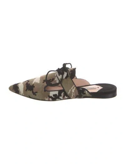 Pre-owned Andrea Gomez Ponyhair Camouflage Print Mules In Green