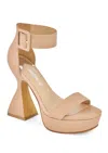 Andrea High Cone Heel Ankle Strap Sandal In Beige