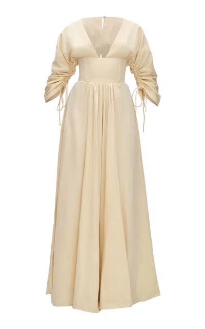 Andrea Iyamah Adelle Corset-waist Cotton Maxi Dress In Off-white