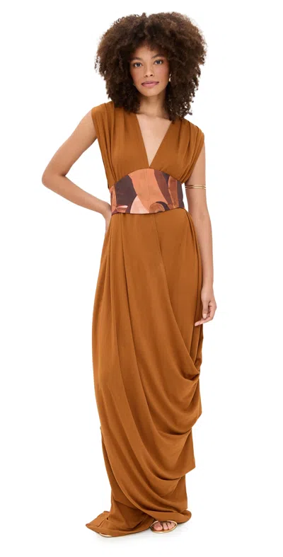 ANDREA IYAMAH ADI KNIT CAFTAN DRESS CAMEL