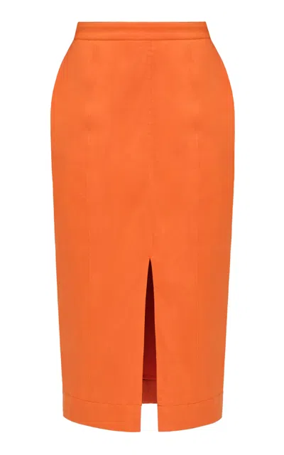 Andrea Iyamah Alu Stretch-cotton Midi Pencil Skirt In Orange
