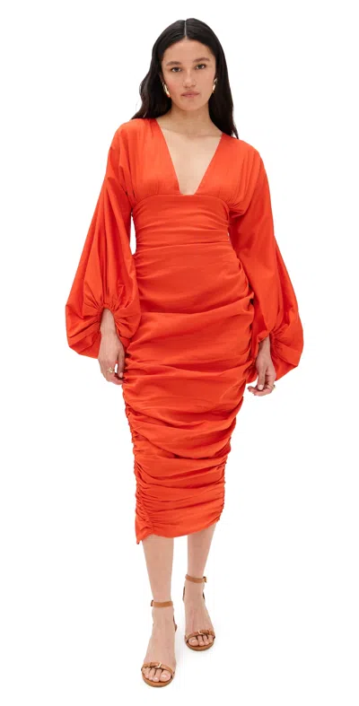 Andrea Iyamah Anida Midi Cotton Dress Red Coral