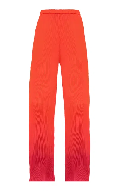 Andrea Iyamah Women's Atti Ombré Satin Pleated Straight-leg Pants In Tomato