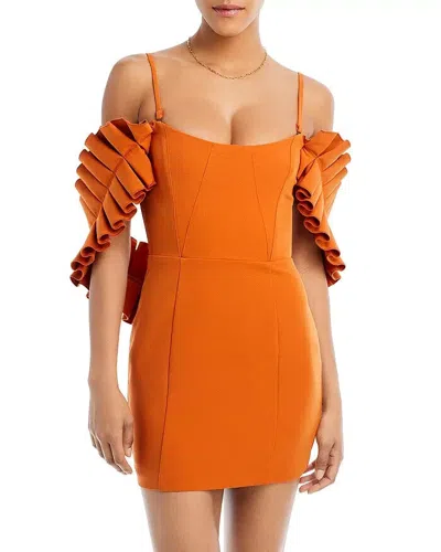 Pre-owned Andrea Iyamah B1546 Womens Tangerine Ruched Shawl Azo Mini Dress Size L In Orange
