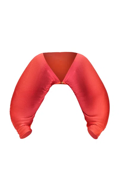 Andrea Iyamah Balu Plissé Satin Crop Top In Red