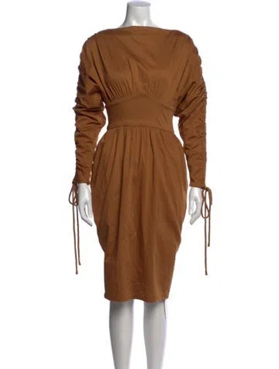 Pre-owned Andrea Iyamah Bateau Neckline Knee-length Dress W/ Tags In Brown