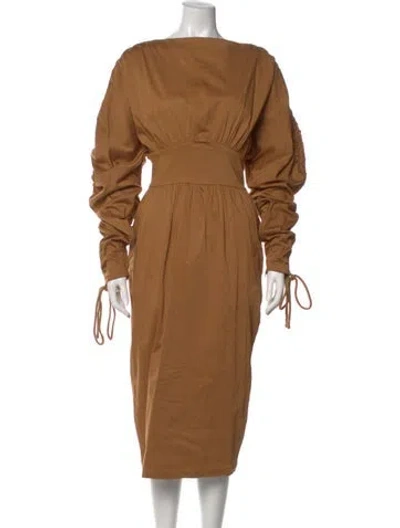 Pre-owned Andrea Iyamah Bateau Neckline Long Dress In Brown