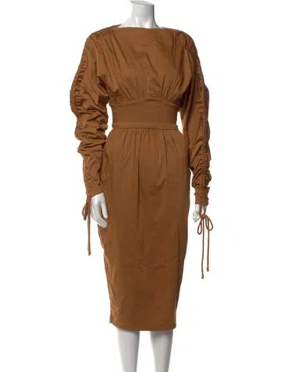 Pre-owned Andrea Iyamah Bateau Neckline Midi Length Dress W/ Tags In Brown