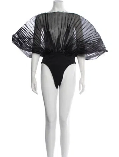 Pre-owned Andrea Iyamah Bateau Neckline Short Sleeve Bodysuit W/ Tags In Black
