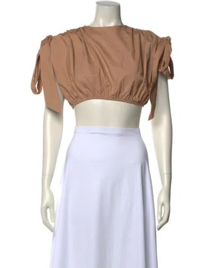 Pre-owned Andrea Iyamah Bateau Neckline Short Sleeve Crop Top W/ Tags In Neutral