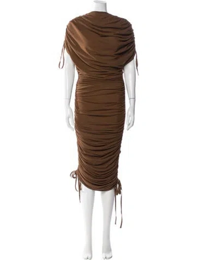 Pre-owned Andrea Iyamah Cowl Neck Midi Length Dress In Brown