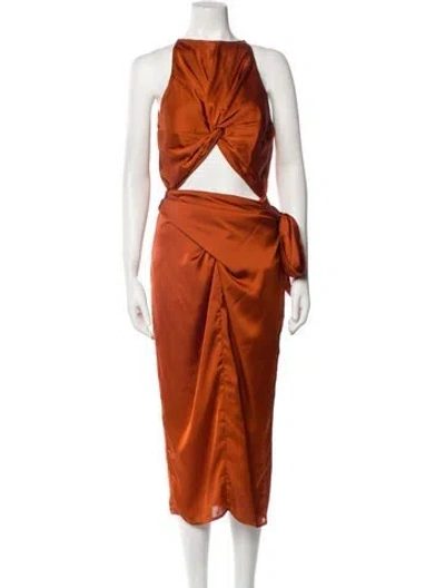 Pre-owned Andrea Iyamah Crew Neck Long Dress In Orange