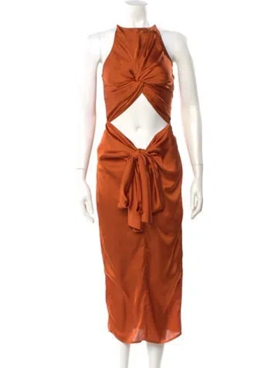 Pre-owned Andrea Iyamah Crew Neck Long Dress In Orange
