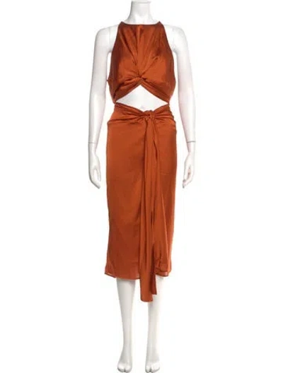 Pre-owned Andrea Iyamah Crew Neck Long Dress In Orange