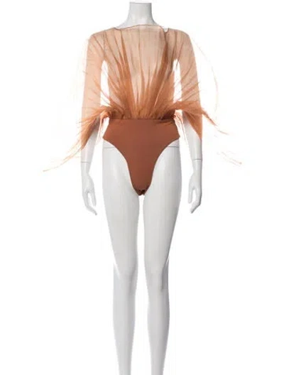Pre-owned Andrea Iyamah Crew Neck Long Sleeve Bodysuit In Neutrals