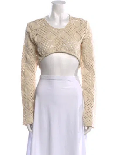 Pre-owned Andrea Iyamah Crew Neck Long Sleeve Crop Top W/ Tags In Neutral
