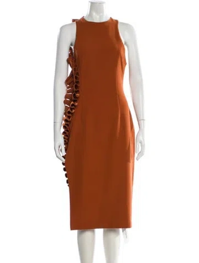 Pre-owned Andrea Iyamah Crew Neck Midi Length Dress In Orange