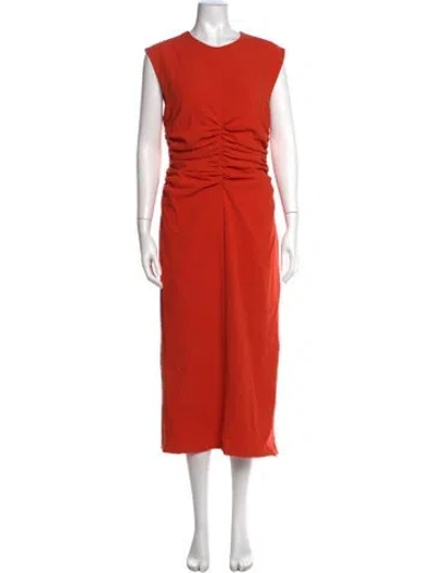 Pre-owned Andrea Iyamah Crew Neck Midi Length Dress In Orange