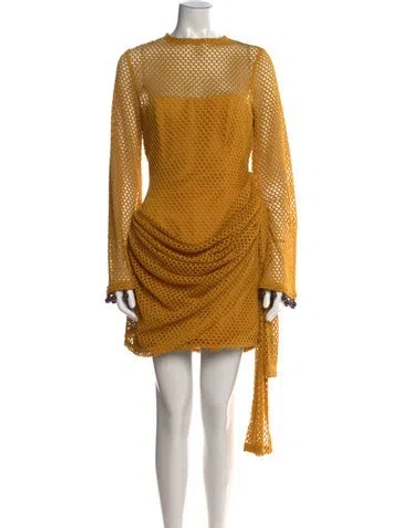 Pre-owned Andrea Iyamah Crew Neck Mini Dress In Yellow