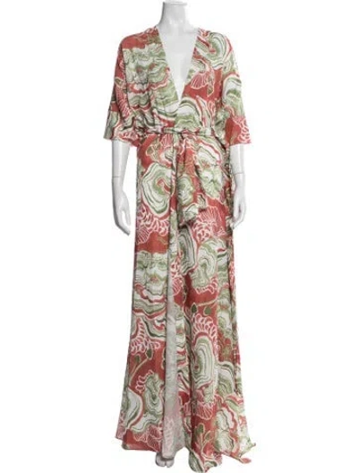 Pre-owned Andrea Iyamah Floral Print Bow Accents Robe In Red