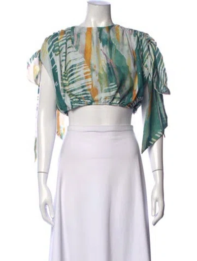 Pre-owned Andrea Iyamah Floral Print Crew Neck Crop Top In Multicolor