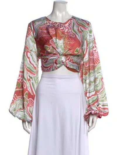 Pre-owned Andrea Iyamah Floral Print Crew Neck Crop Top In Multicolor