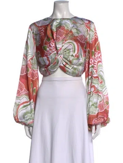 Pre-owned Andrea Iyamah Floral Print Crew Neck Crop Top In Multicolor
