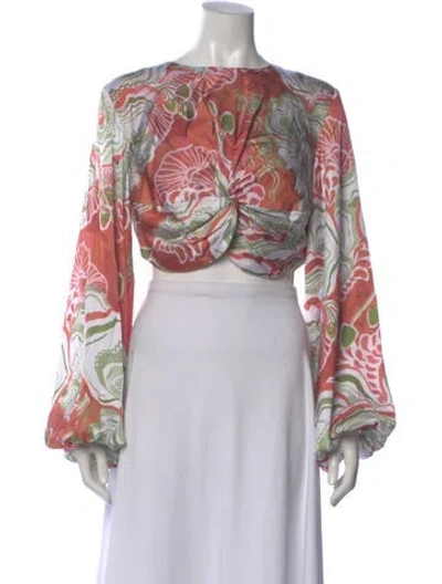 Pre-owned Andrea Iyamah Floral Print Crew Neck Crop Top W/ Tags In Orange