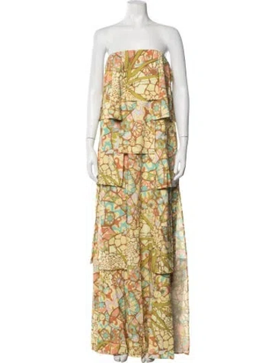Pre-owned Andrea Iyamah Floral Print Long Dress In Green