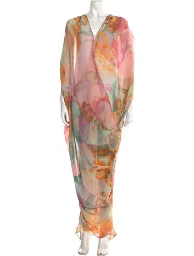 Pre-owned Andrea Iyamah Floral Print Long Dress In Multicolor