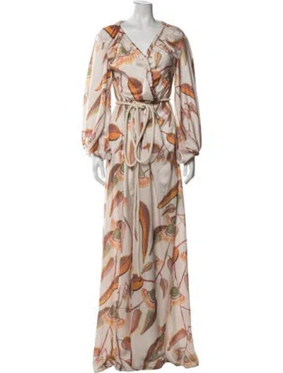 Pre-owned Andrea Iyamah Floral Print Long Dress In Neutrals