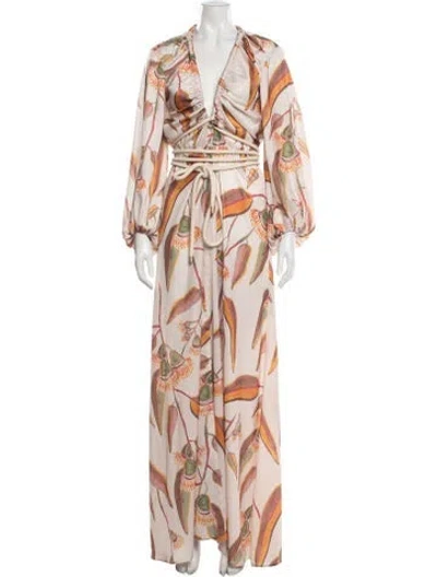 Pre-owned Andrea Iyamah Floral Print Long Dress In Neutrals
