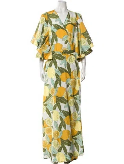 Pre-owned Andrea Iyamah Floral Print Long Dress In Yellow