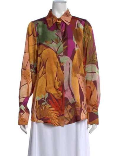 Pre-owned Andrea Iyamah Floral Print Long Sleeve Blouse W/ Tags In Orange