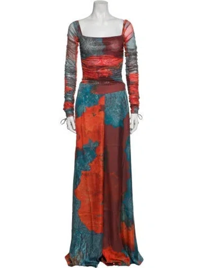 Pre-owned Andrea Iyamah Floral Print Pleated Accents Pant Set In Multi