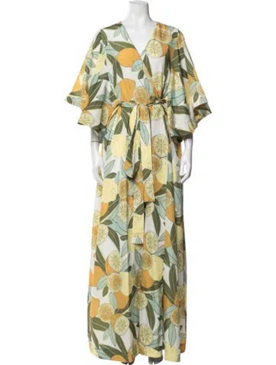 Pre-owned Andrea Iyamah Floral Print Robe In Green/yellow