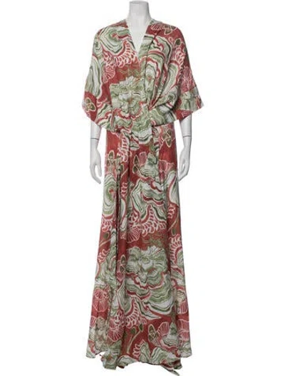Pre-owned Andrea Iyamah Floral Print Robe In Red