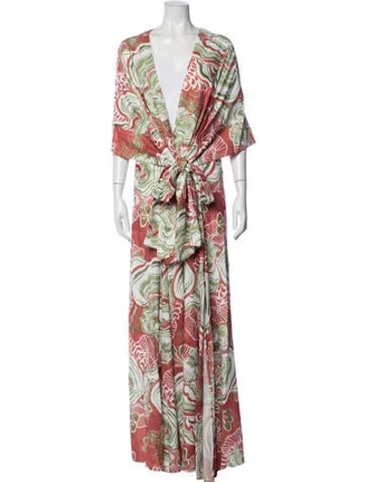 Pre-owned Andrea Iyamah Floral Print Robe W/ Tags In Red
