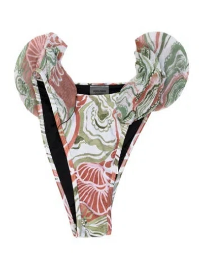 Pre-owned Andrea Iyamah Floral Print Ruffle Embellishment Bottoms W/ Tags In Green