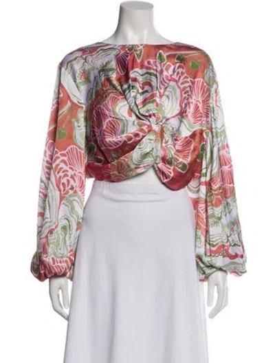 Pre-owned Andrea Iyamah Floral Print Scoop Neck Blouse W/ Tags In Pink