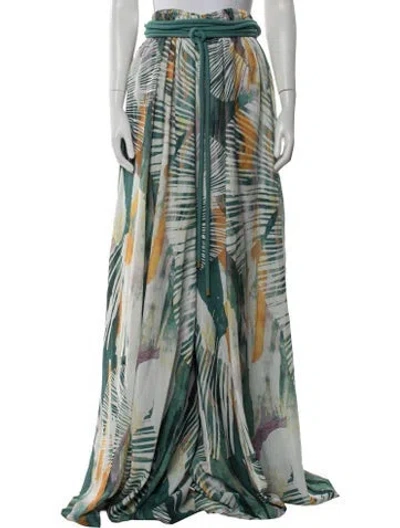 Pre-owned Andrea Iyamah Floral Print Wide Leg Pants In Green